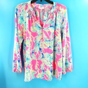 Lilly Pulitzer pink and blue silk top M